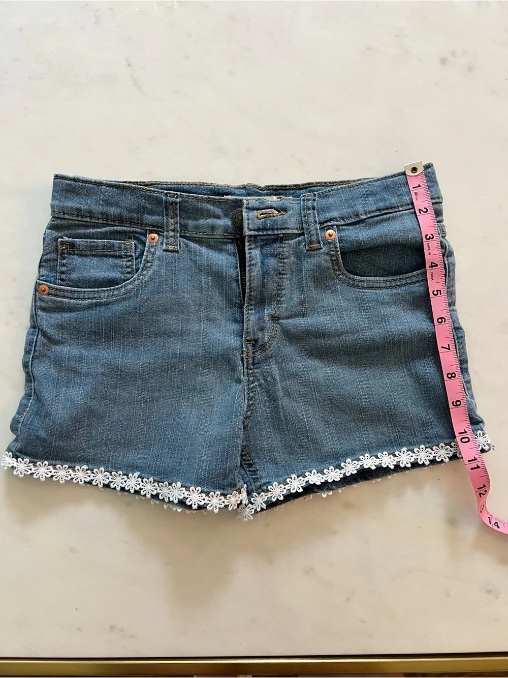 Levi's Blue Denim Shorts with White Lace Trim